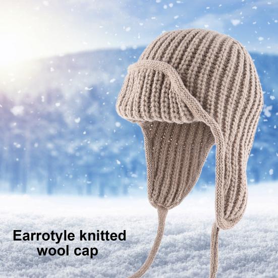 Unisex Winter Hat Knitted Thick Warm Windproof Solid Color Ear Protection Beanie Winter Outdoor Daily Bomber Cap Cycling Travel Headwear