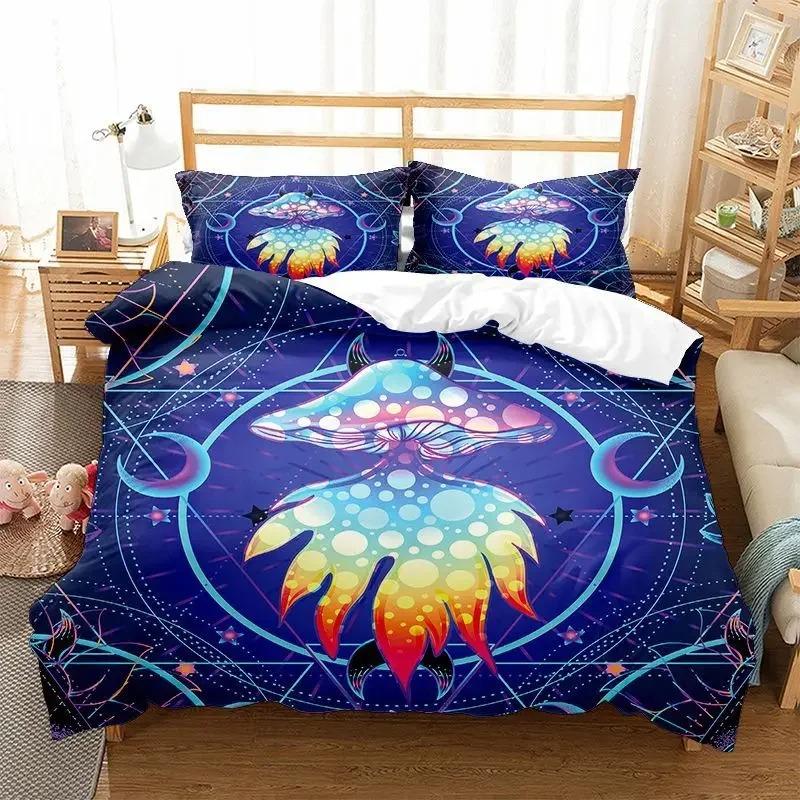 Colorful Mushroom Duvet Cover Microfiber Mandala Pattern Bedding Set for Kid Teen Boys Girls,Bohemian Magic Mushroom Quilt Cover