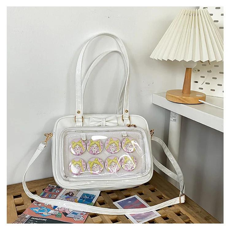 

Kawaii Patent Leather Handbags Women Transparent PVC Itabag Women Tote Bag New Japanese Shoulder Bag Women Small JK Bag Ita Bag Only Bag NO Pins белый