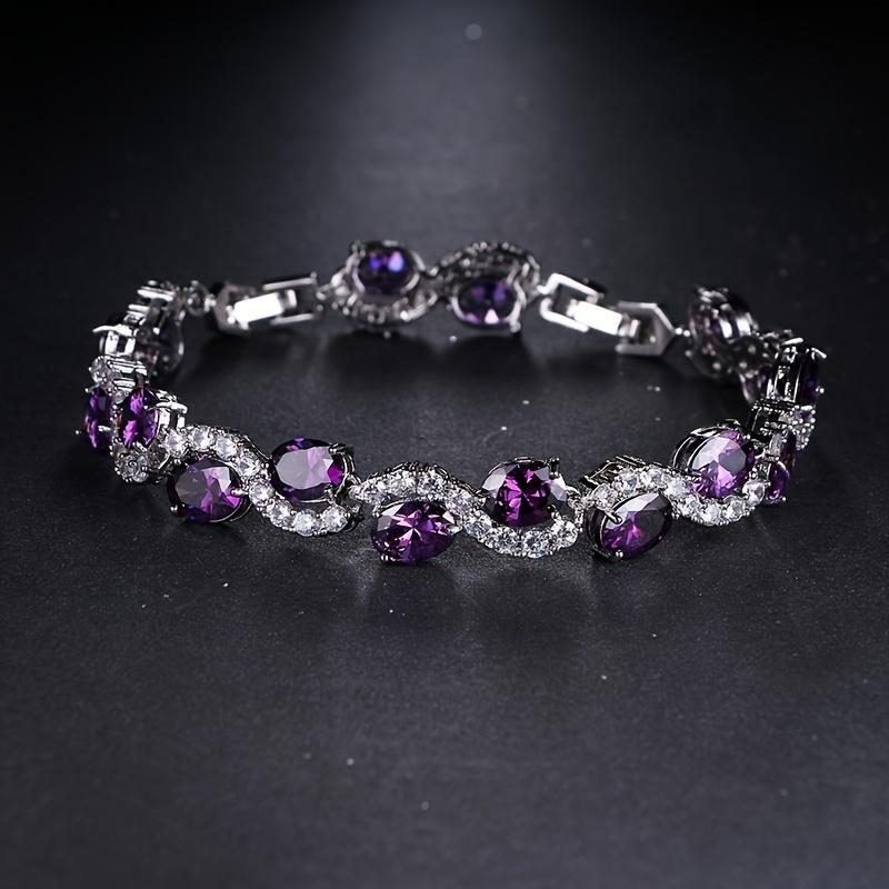 1Pc Elegant And Dazzling Purple Oval Bracelet Suitable For Women'S Daily Wear And Banquets As Well As Holiday Gifts For Friends