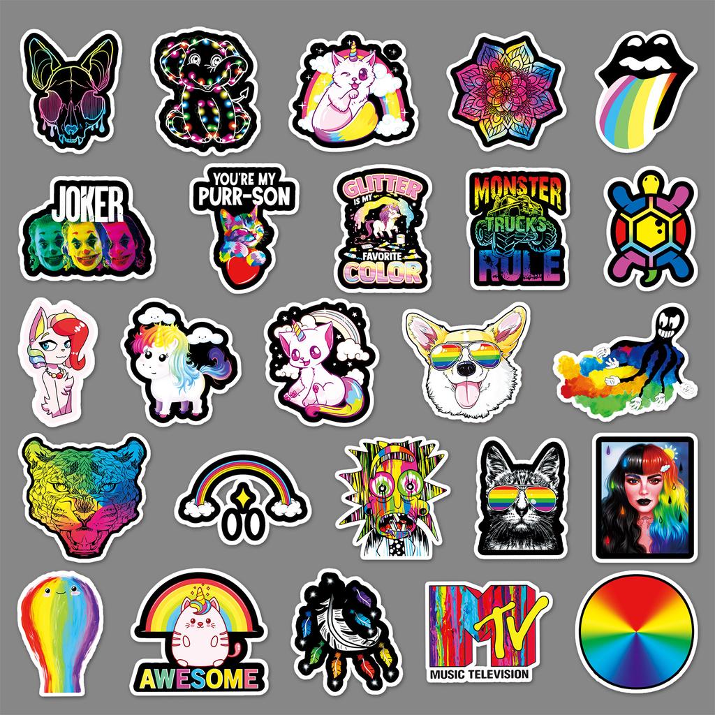 50 Rainbow Colored Personalized DIY Graffiti Stickers Scooter Refrigerator Helmet Waterproof Cup Waterproof Decorative Stickers