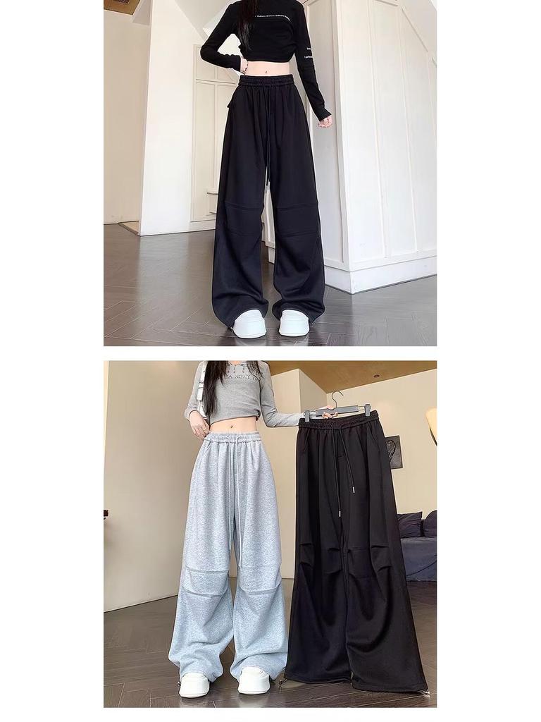American Gray Hip Hop Wide-Leg Jazz Sweats: Loose, Floor-Length Women's Casual Sports Pants