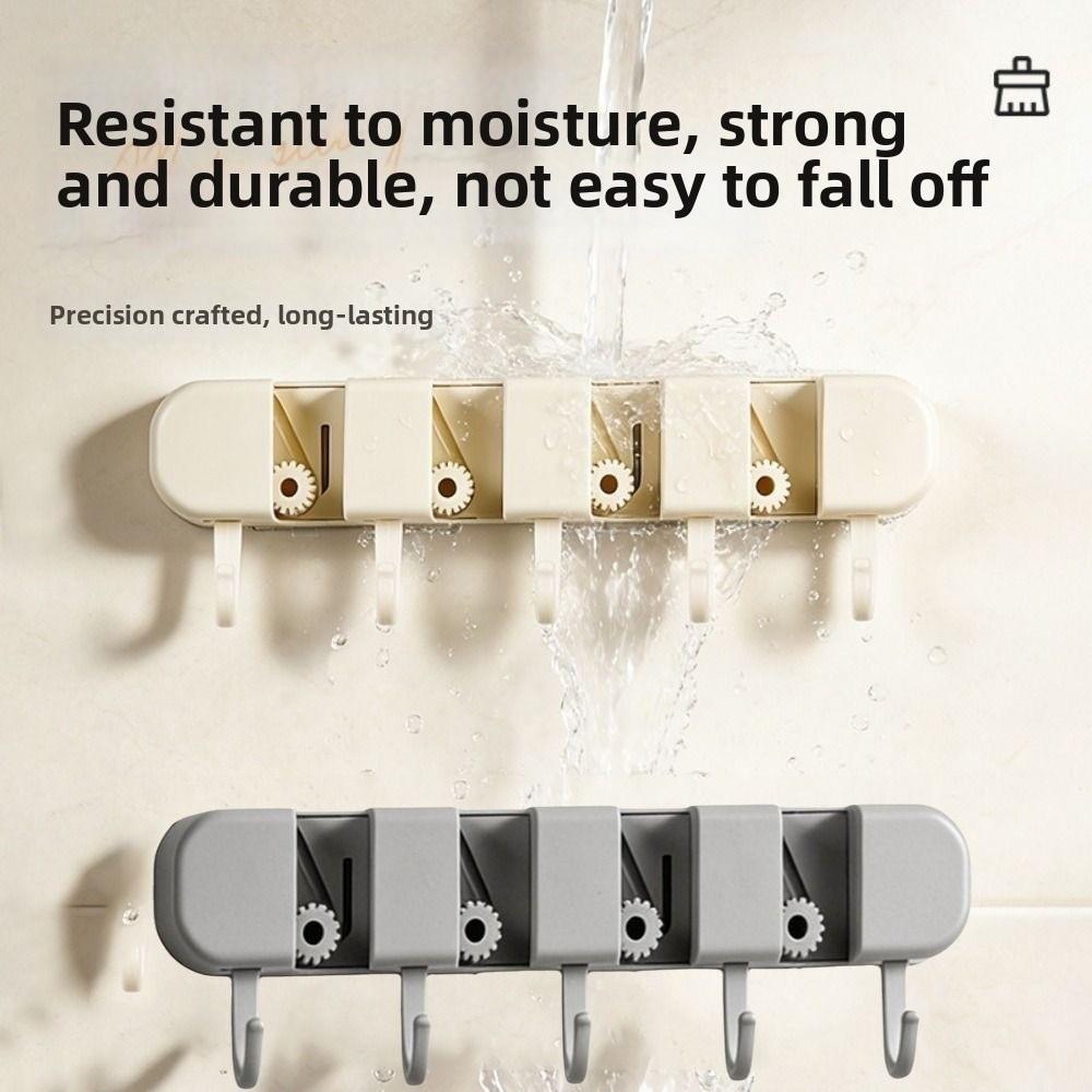 5 Hook Mop Clip Wall Mounted Broom Hanger Multi-functional Broom Organizer Clip Shower Room