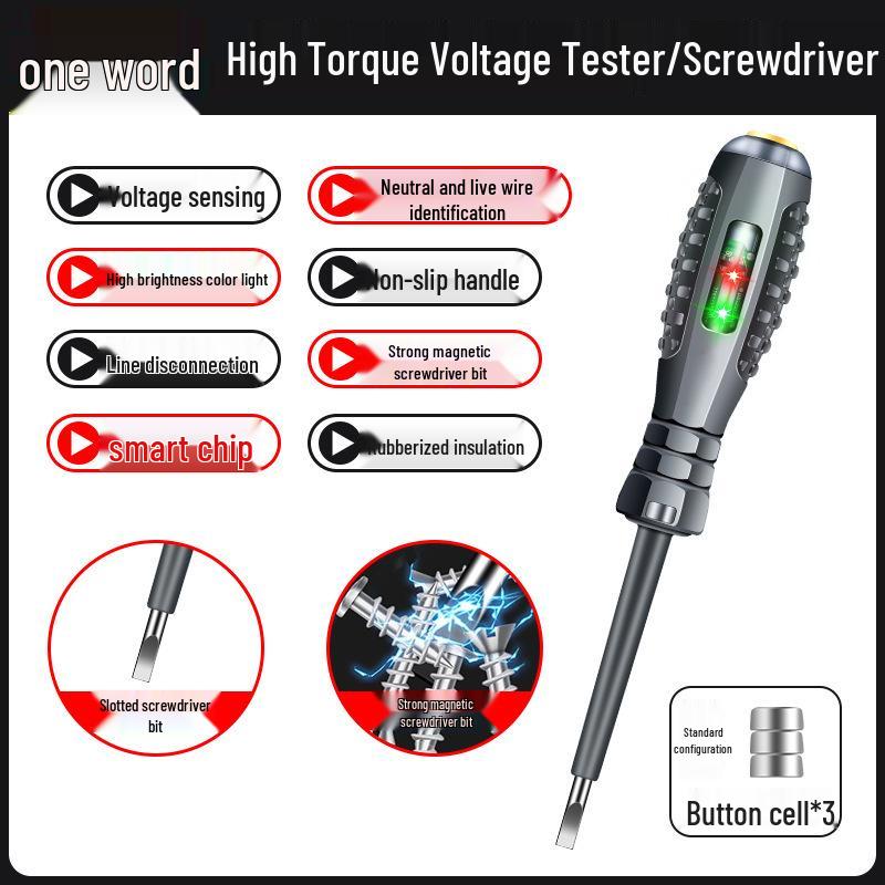 Elektriker Multifunktions Smart Induktionsschraubendreher: Stift-Tester für Kabelbrüche & Stromleckage, Hohes Drehmoment, Schlitz/Phillips.