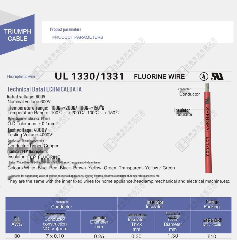 High Power Temperature & Pressure Resistant Teflon FEP Wire UL1331-28AWG, 200℃, 300V, RoHS 2.0 Compliant