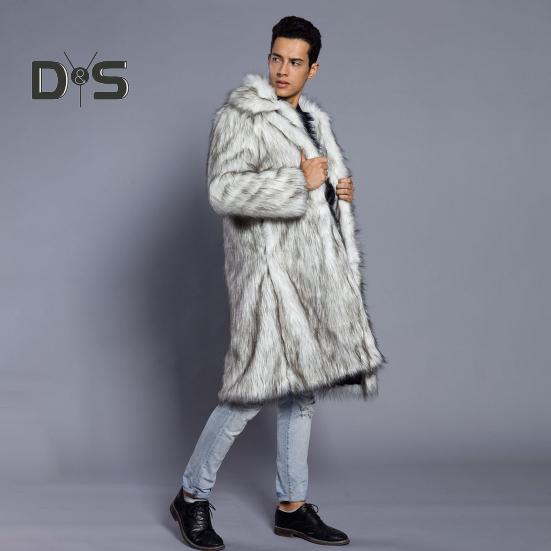 Men Long Faux Fur Overcoat Lapel Long Sleeve Windproof Open Front Coat Thickened Warm Imitation Fur Outwear