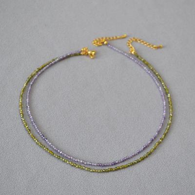 Korean-Style Thin Clavicle Necklace with Shiny Zircon Beads
