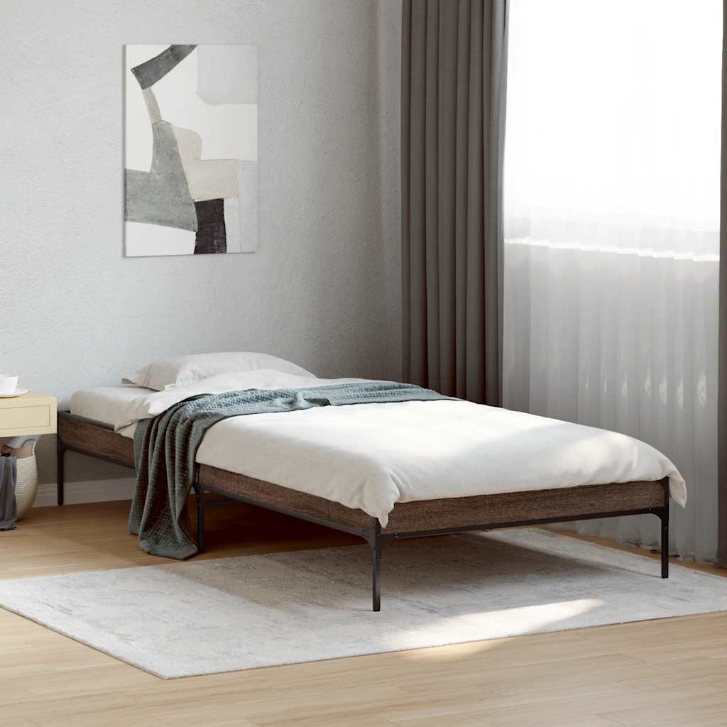 Brown Oak Effect Bed Frame 75 X 190 Cm Wood Based Material & Metal