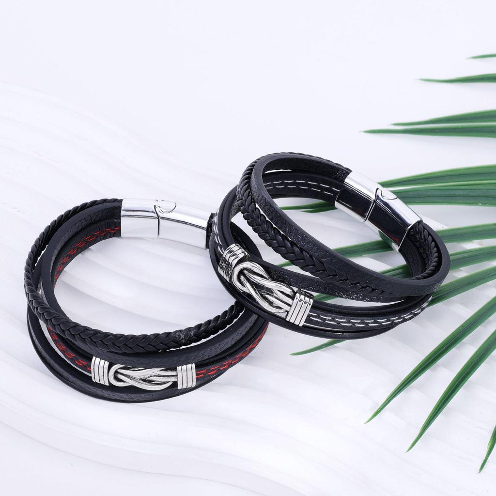 Men's Multi-layer Woven Leather Rope Bracelet: European-American Hip-Hop Punk Style