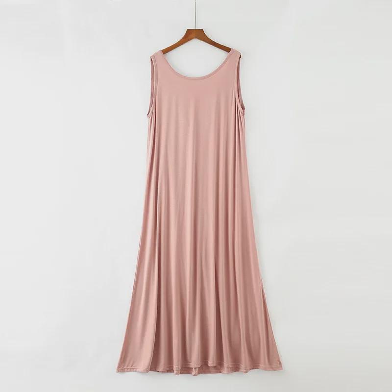 Dámské dlouhé modální šaty bez rukávů v korejském stylu - Slim střih, délka až na zem, ideální na jaro a léto