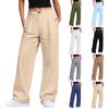 Calças Casuais Coloridas Femininas Respiráveis Soltas de Algodão e Linho