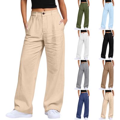 Ladies' Color Casual Fashion Breathable Loose Cotton And Linen Pants