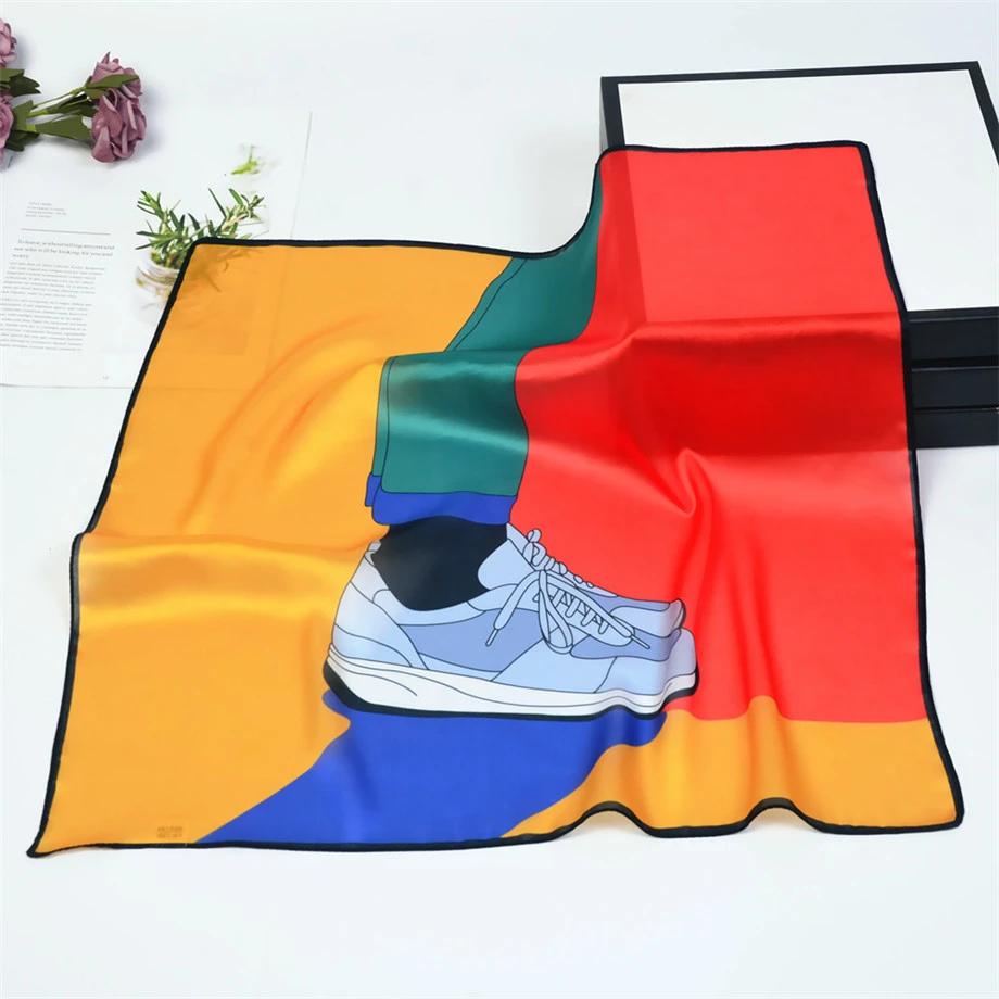 53Cm Cartoon Elements Silk Scarves Women Spring Summer Square Scarf Luxury  Neckerchief For Ladies Bandanna Kerchief