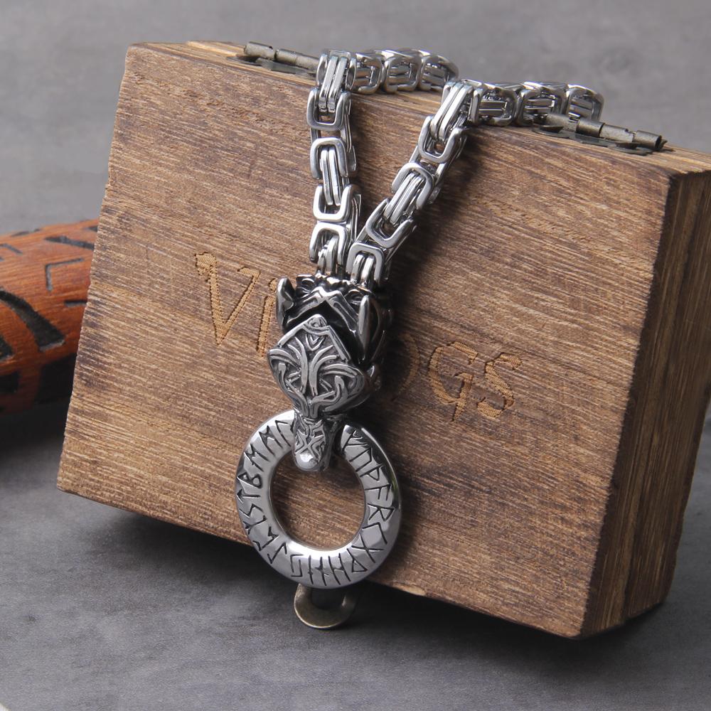 Celtic Wolf Necklace Viking Vegvisir Amulet Stainless Steel Chain Jewelry Norse Runes Pendant for Men Women