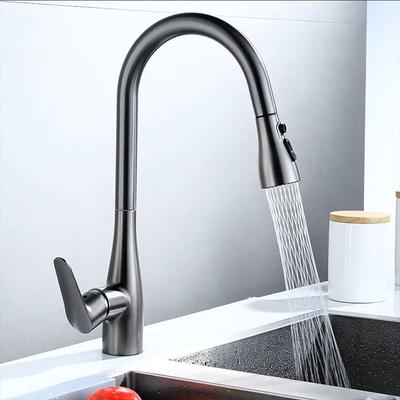 Silver Pull Out Kitchen Sink Faucet Thickened BrassThree Model Stream Sprayer Nozzle Stainless Steel Hot Cold Wate Mixer Tap