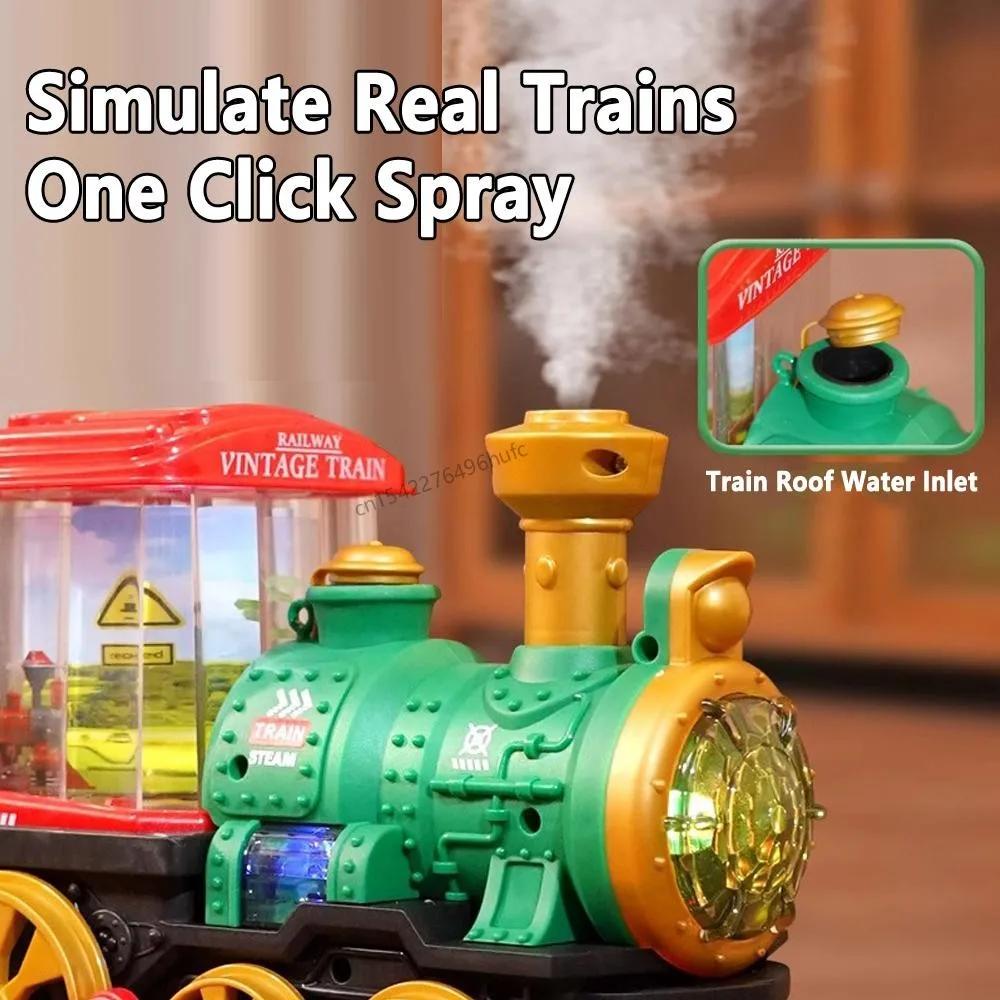 Electric retro spray train toy with sound and light automatic obstacle avoidance simulation steam train children Christmas gift
