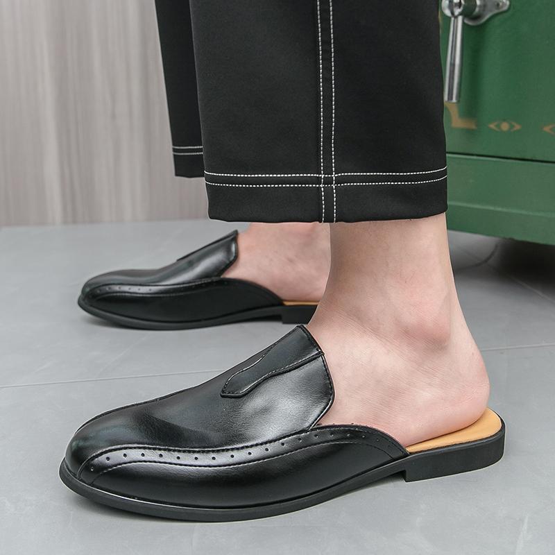 2026 Mules Halbschuhe für Herren Leder Ohne Fersenteil Freizeit Schuhe Große Größen 38-47 Semi-Drag Loafer Hausschuhe Offene Slides Sandalen