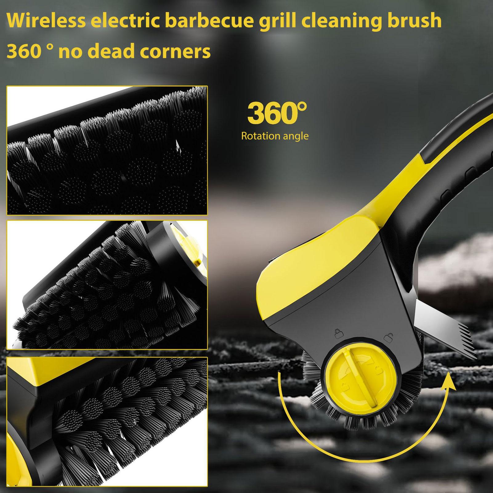 

Electric Grill Brush Rechargeable with Interchangeable Heads Water Spray Function 2 Speed Adjustable Wireless Electric