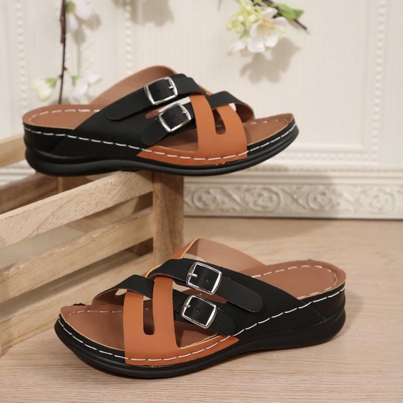 Fish-mouth Shoes Thick-soled Wedge Heels Slippers Beach One-line Shoes Slippers