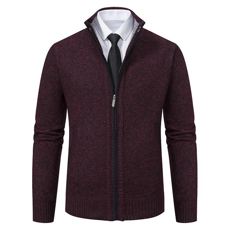 Business Casual Standing Collar Middle-aged and Young Daddy Outfit with Velvet Knitted Sweater Jacket Men