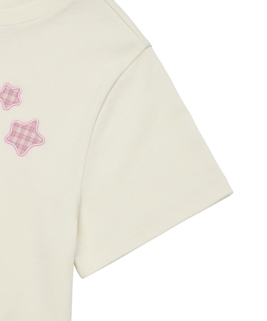 LMR Cat Symbol Applique Short Sleeve T-Shirt Cream
