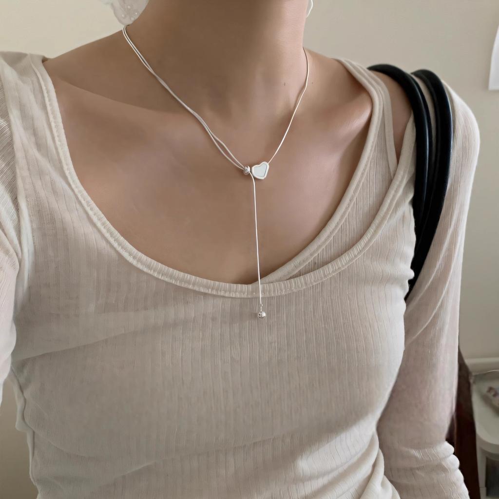 925 Silver Heart Pendant Necklace Adjustable Choker Elegant Love Jewelry Gift for Women Girls