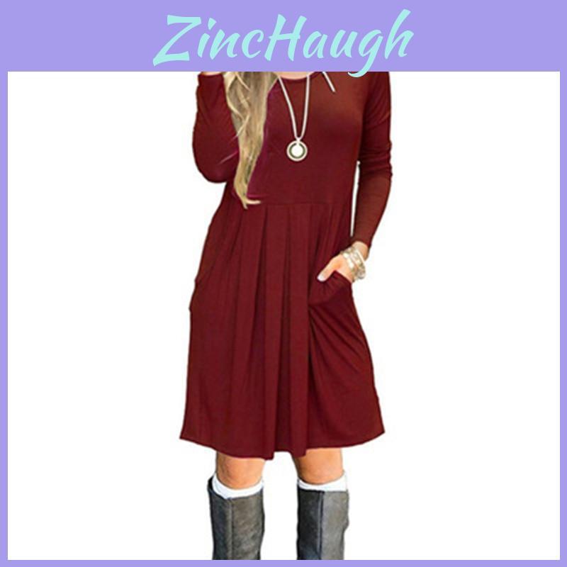 Women's Casual Swing T Shirt Dress Long Sleeve Pocket Loose Tunic For Effortless Style