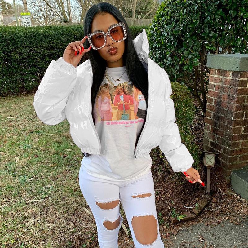 A2066T Women's Cotton-Filled PU Leather Jacket - Stand Collar, Autumn/Winter Collection