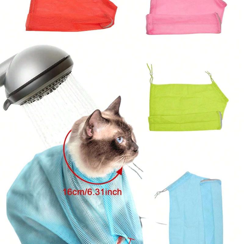 Breathable Mesh Anti Scratch Adjustable Cat Grooming Bag For Nail Trimming, Bathing Polyester Soft Cat Washing Bag Pet Grooming Bag For Cats