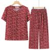 Grandma's Summer Cotton Silk Two-Piece Set: Short Sleeve Cardigan & Pants Pajama for Middle-aged & Elderly Women.