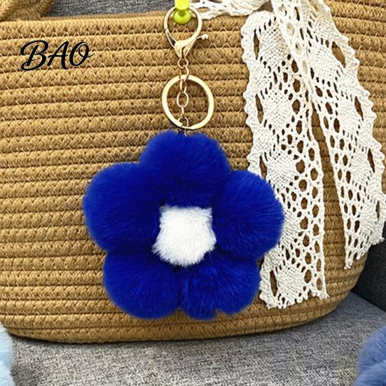 Plush Flower Keychain for Handbags, Five-petal Bag Charm, Soft Floral Keyring Accessory Fluffy Backpack Hanging Women