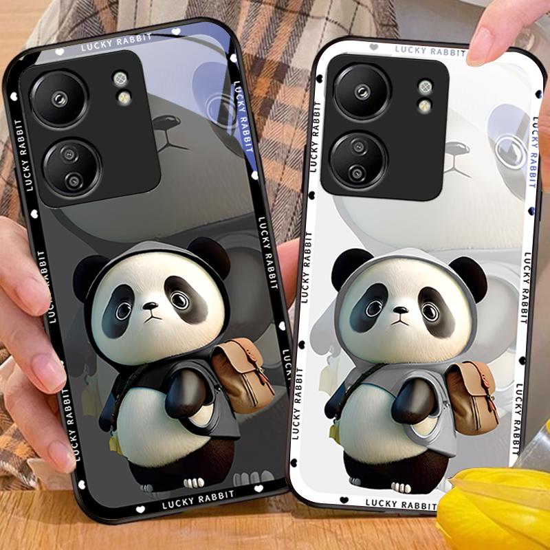 Backpack Bear Black For Xiaomi Redmi 13C Note13 12 Pro Plus 5G Note 9 13T Pro POCO X6 F5 F6 Black Tempered Glass Phone Case