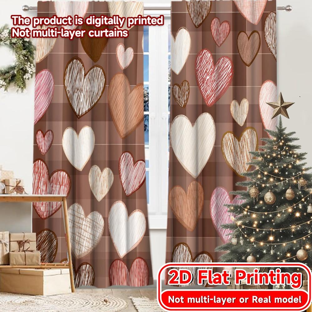 

2D Flat Printing 2pcs Hearts Mosaic Print Chic Curtains Prints Light Filtering Curtains Home Decor Use for Bedroom Living Room 100*130 HOOK 1pcs