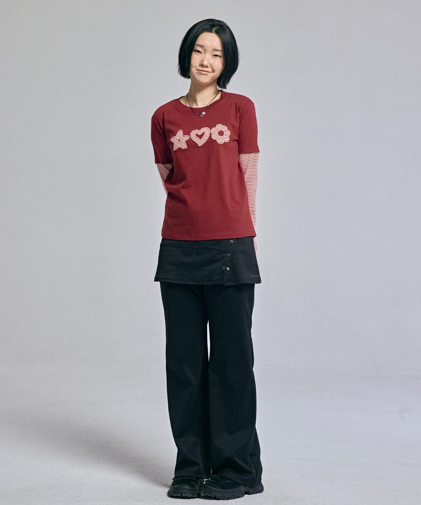 AWESOME STUDIO Striped Layered T-Shirt Wine
