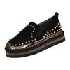 Low Top Toe Silver Rivet Design Casual Shoes Black Flats Suede Lace-Up Couple Sneakers Bottoms Shoes For Women Walking Shoes