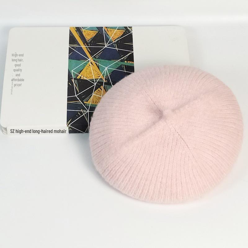 

Женский зимний шерстяной берет: Вязаная шапка художника в стиле ретро в британском, японском и корейском стилях на осень. розовый