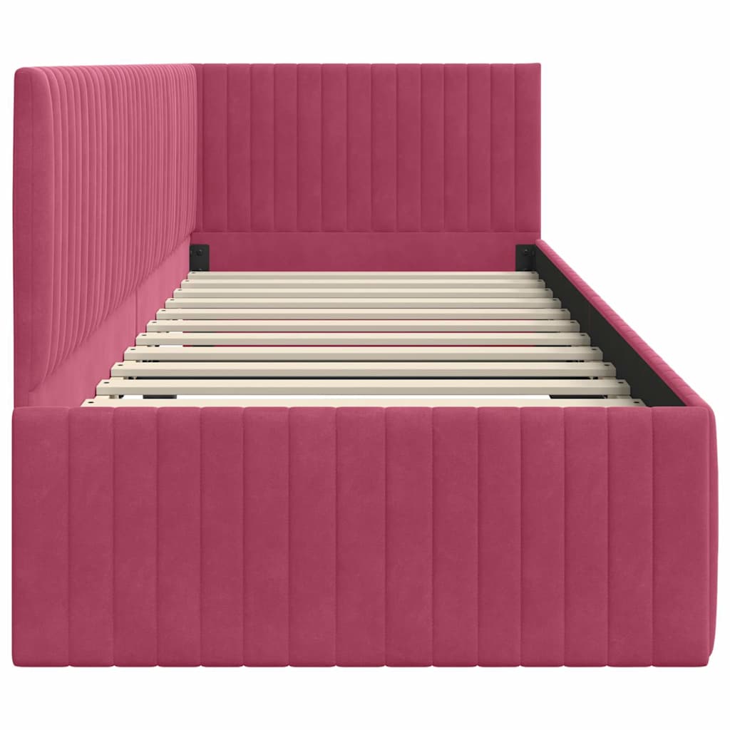 L Shaped Bed Frame with Headboard Burgundy 80 Cm X 200 Cm Velvet