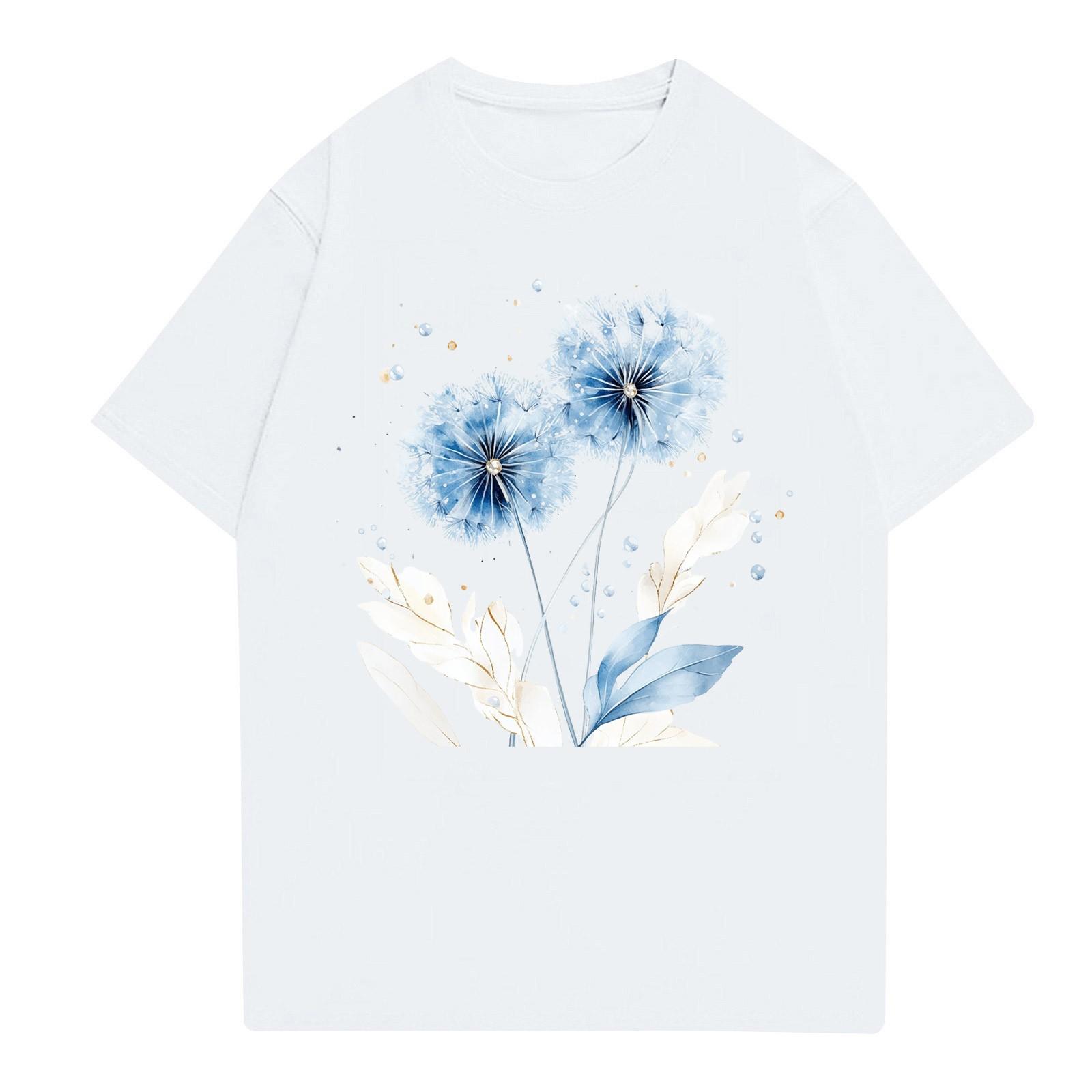 

Жіноча модна повсякденна футболка з принтом і круглим вирізом з короткими рукавами Топ Футболка Топ XL білий