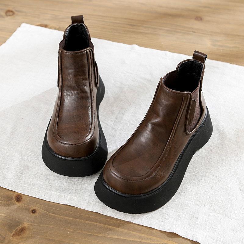 Retro British one-pedal Chelsea boots, thick-soled heightened big-headed lightweight short boots, winter velvet warm Martin boots