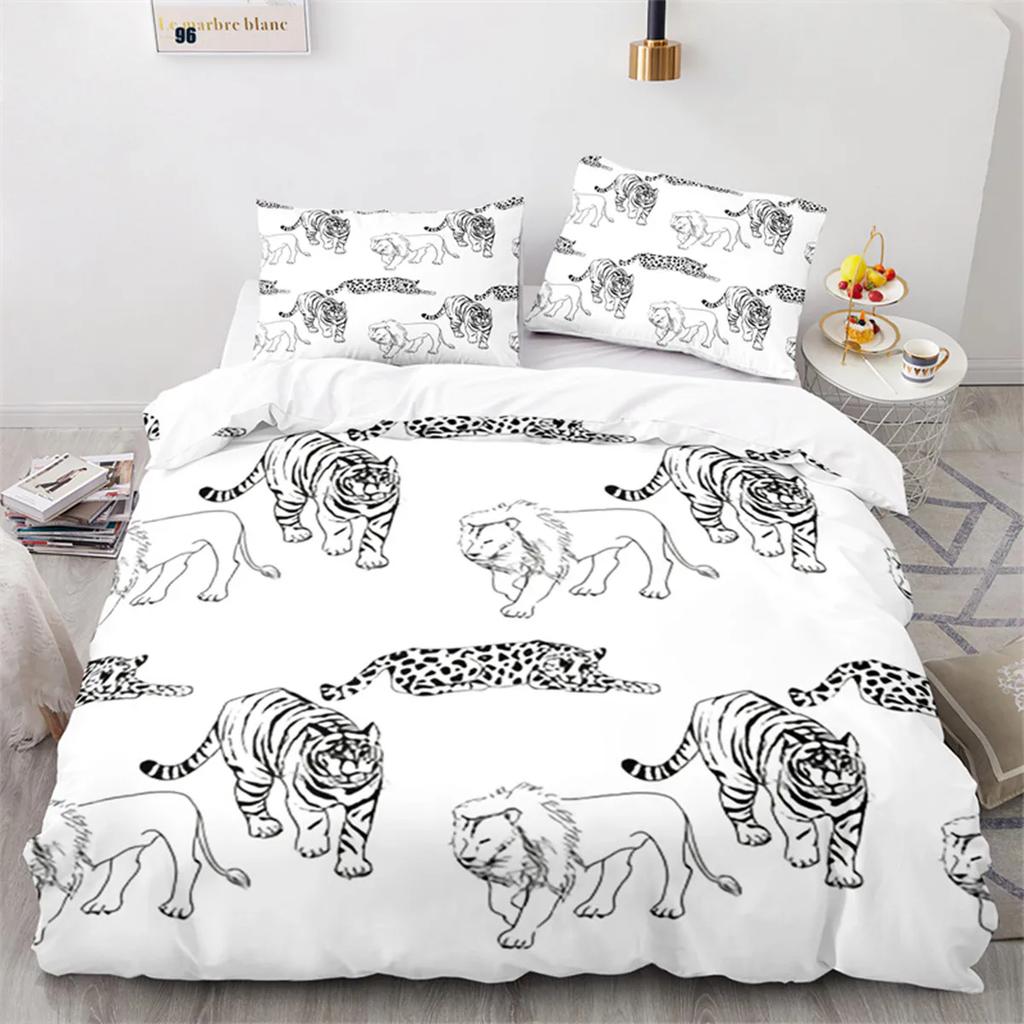 Lion Tiger And Leopard Animals Duvet Cover For Children Teen Wild Animals Theme With Pillowcases For Bedroom Decorations Queen