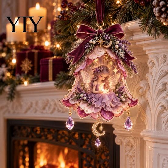 Stunning Fairy Tale Hanging Decor Bell Christmas Ornament, 2D Flat Flower Elegant Ornaments for Stores Decoration, Acrylic Xmas Tree Pendant