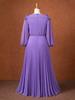 AOMEI Women Plus Size Graceful Chiffon Pleated Maxi Dress Ruffle Neckline Long Sleeve Wedding Guest Gathering