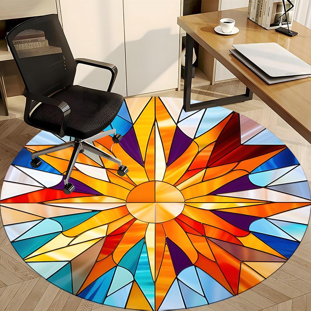 1pc Stained Glass Sunburst Office Round Area Rug, Indoor Mat Suitable ForOffice, Under Office Chairs Bedroom Living Room Home Decor, D159