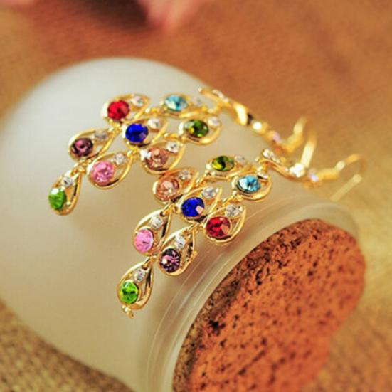 Women Bohemian Retro Peacock Eardrop Pendant Rhinestone Big Dangle Drop Earrings