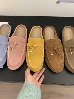 Fashion Muller Slippers High Quality Luxury Loafers Suede Fashion Shoes Round Toe for Women Moccasins Comfortable Female Lazy Slip-on Fl