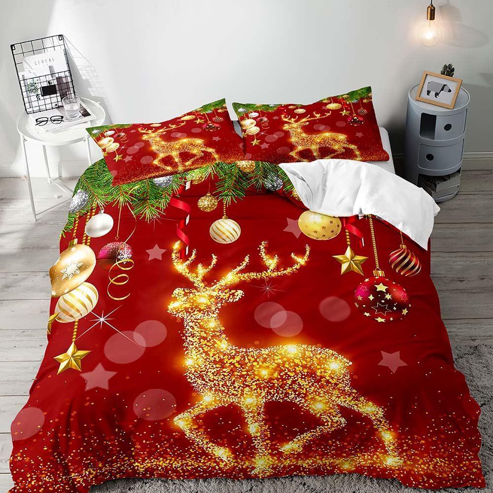 Christmas Cute Dwarf Three-Piece Quilt Cover 3D Digital Printing Bedding Set