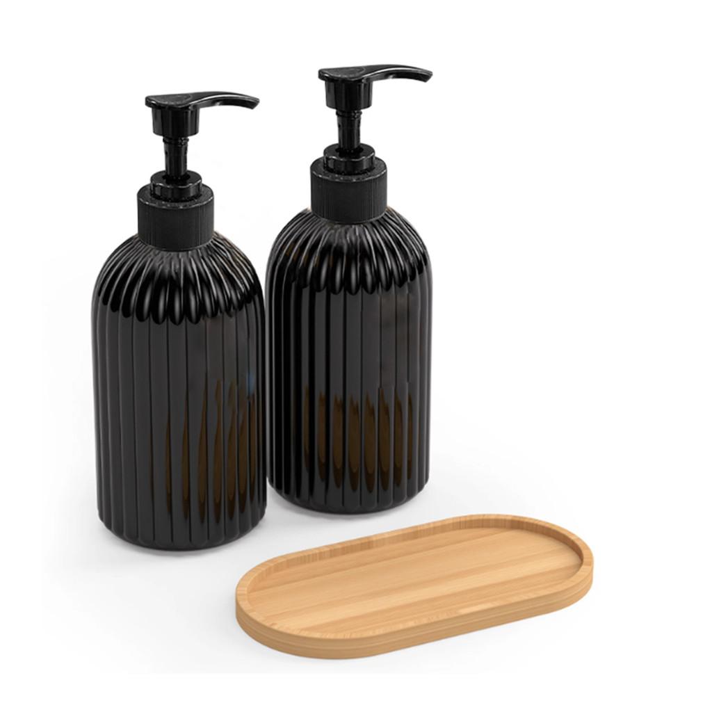 Distributeur de Savon Liquide à Bande de 500 ml avec Pompe avec Plateau Gel Douche Pour Salle de Bain Bouteille Rechargeable Shampoing Après-shampoing Lotion