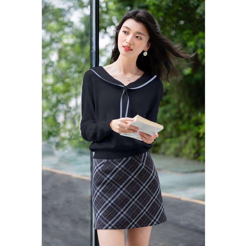 Moka Na Women's Contrast Sailor Collar Knit Top
