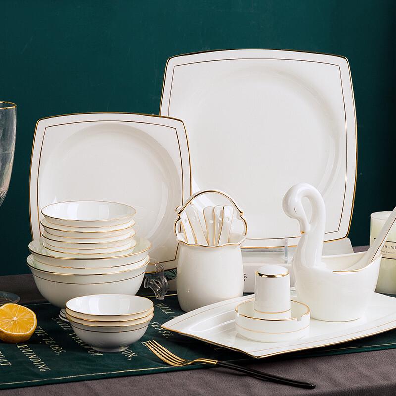 Jingdezhen Nordic Luxury Square 62-Piece Dinnerware Set