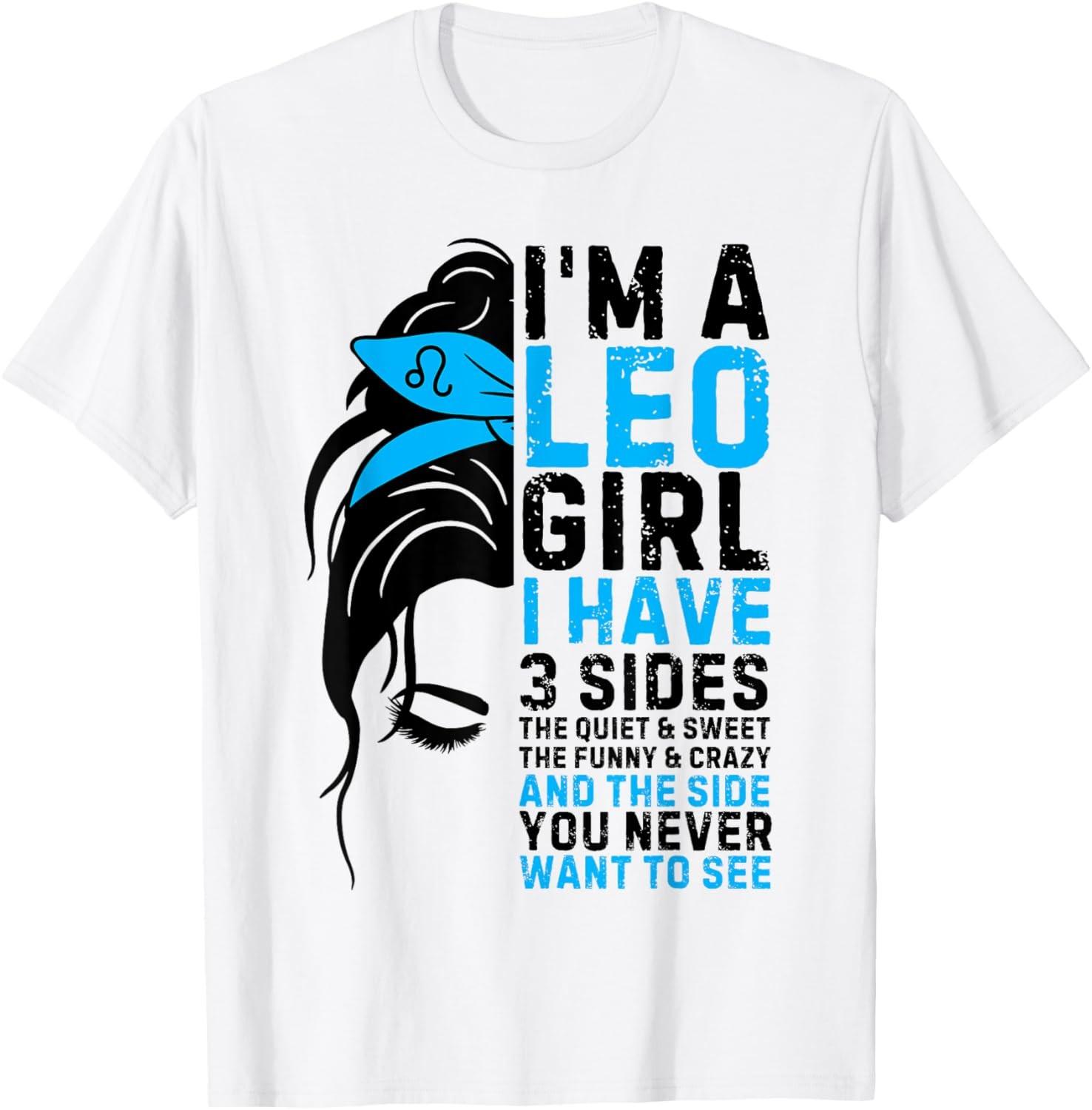 Leo Girl July August Birthday Leo Zodiac Sign Messy Bun T-Shirt S